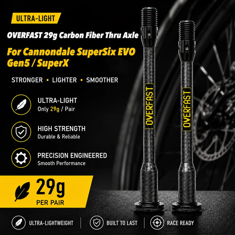 OVERFAST 29g Ultralight Carbon Fiber Thru Axle Set for Cannondale SuperSix EVO Gen5 / SuperX