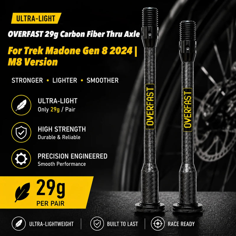 OVERFAST 31g Ultralight Carbon Fiber Thru Axle Set for Trek Madone Gen 8 2024 | M8 Version