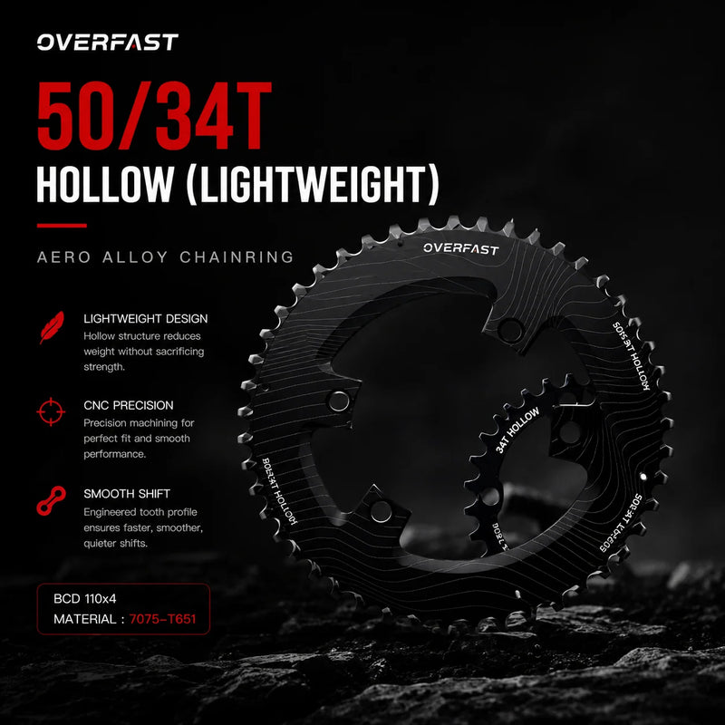 OVERFAST Aero Lightweight Alloy Chainring Set | 50/34T & 52/36T | 110x4 BCD - Detail 3