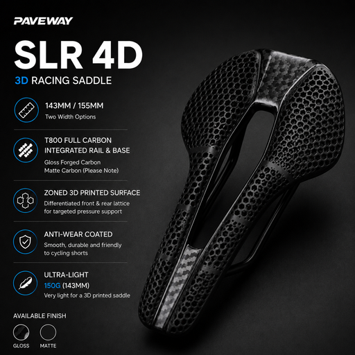 PAVEWAY R4 3D-Inspired Full Carbon Saddle — 245 × 143 / 155mm