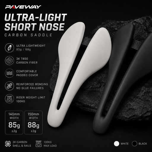PAVEWAY Short-Nose Full Carbon Saddle — 85g — 250 × 140 / 150mm
