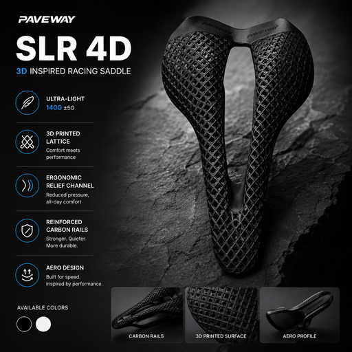PAVEWAY SLR 4D 3D-Inspired Carbon Racing Saddle — 242 × 143mm — Black / White
