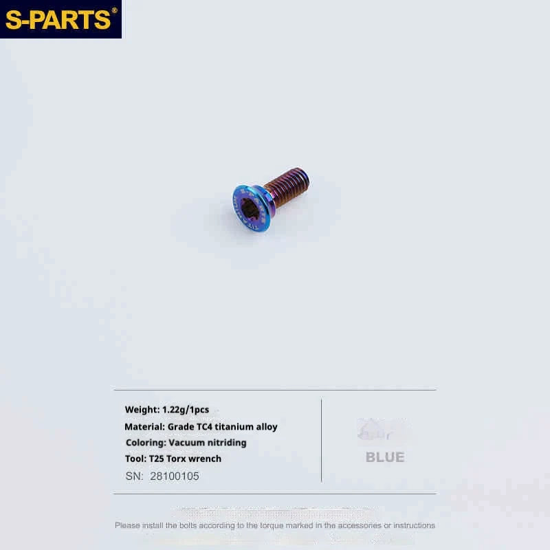 S-PARTS 3D-Printed Titanium Flat Mount Brake Adapter Shimano R8170 Flat Mount Adapter Bolt – Blue 1pc