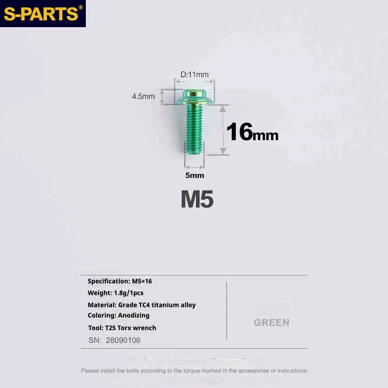 S-PARTS 3D-Printed Titanium Flat Mount Brake Adapter Shimano R8170 Front Caliper Fixing Bolt – Green 1pc