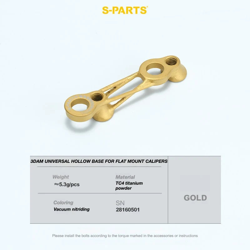 S-PARTS 3D-Printed Titanium Flat Mount Brake Adapter Shimano R8170 3DAM Flat Mount Rear Adapter – Gold Hollow Version