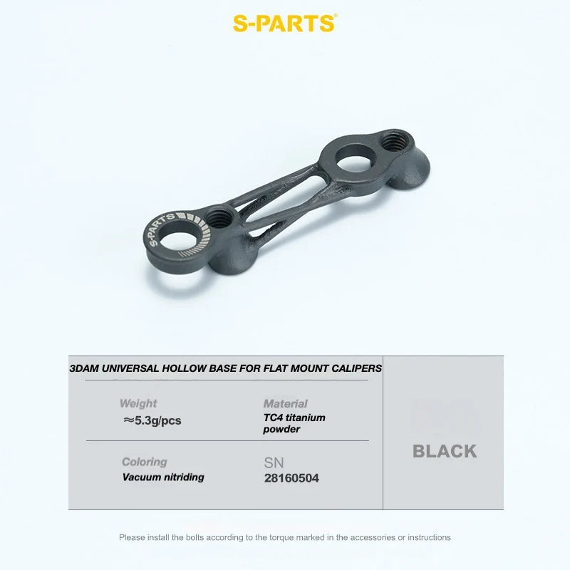 S-PARTS 3D-Printed Titanium Flat Mount Brake Adapter Shimano R8170 3DAM Flat Mount Rear Adapter – Black Hollow Version
