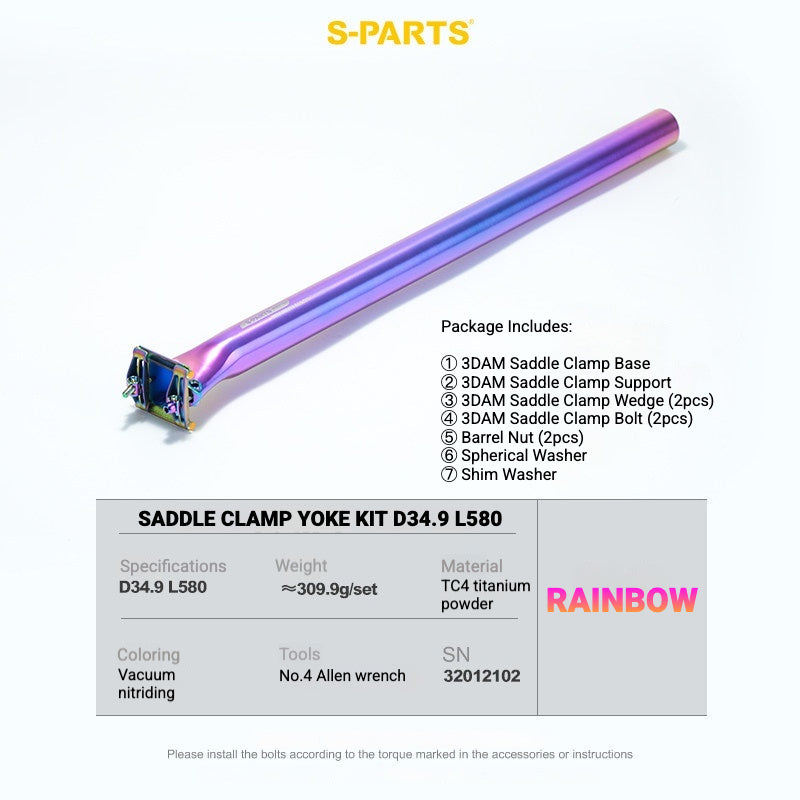 S-PARTS 3DAM 3D-Printed Titanium Saddle Clamp Yoke Kit — 31.8 / 33.9 / 34.9 34.9 L580 Rainbow