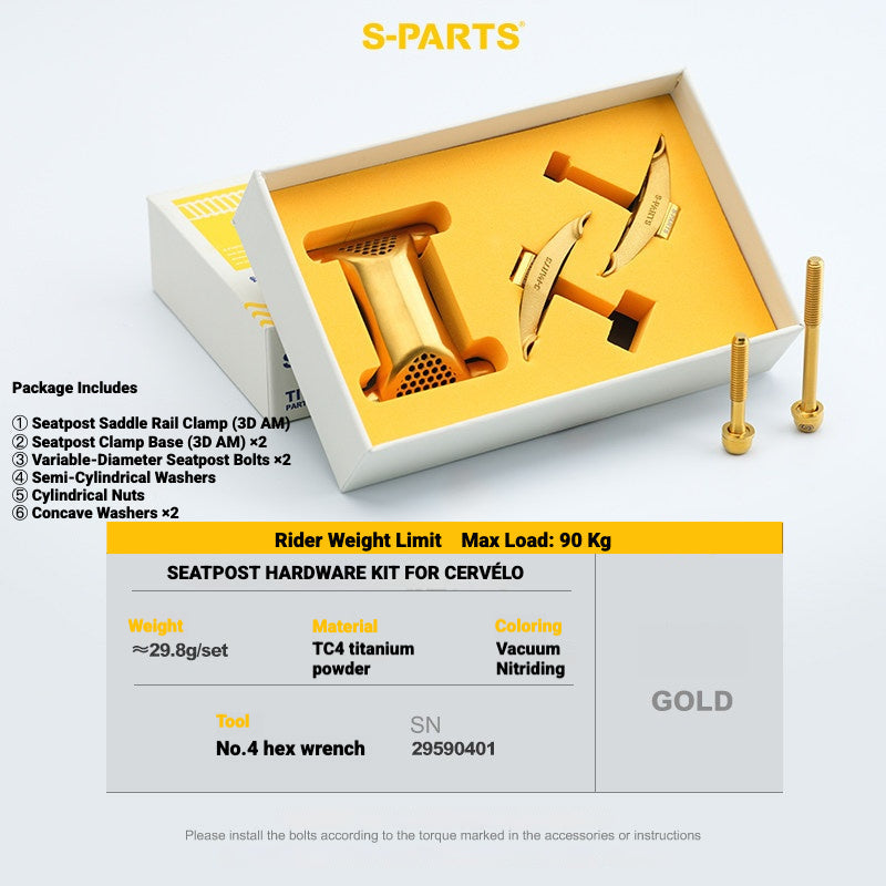 S-PARTS 3DAM Titanium Seatpost Hardware Kit for Cervélo S5 — 3D Printed — 2026 Compatible 3DAM CERVÉLO S5 Kit Gold