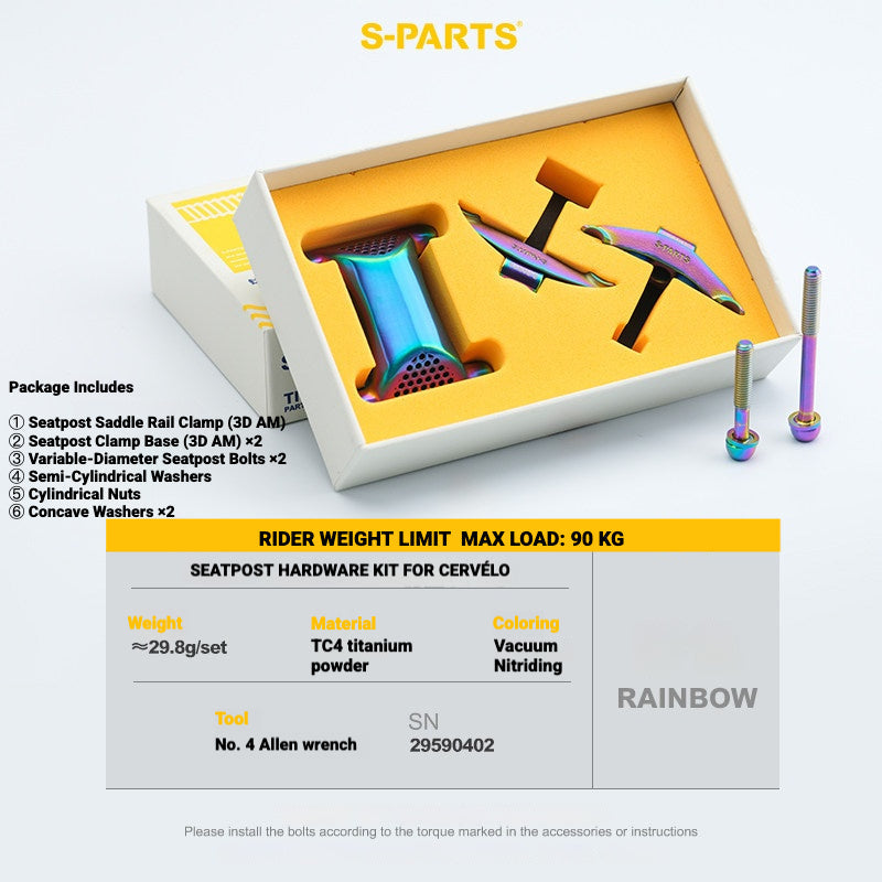 S-PARTS 3DAM Titanium Seatpost Hardware Kit for Cervélo S5 — 3D Printed — 2026 Compatible 3DAM CERVÉLO S5 Kit Rainbow