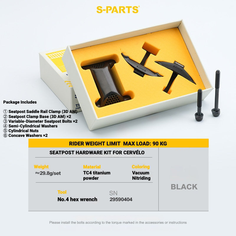 S-PARTS 3DAM Titanium Seatpost Hardware Kit for Cervélo S5 — 3D Printed — 2026 Compatible 3DAM CERVÉLO S5 Kit Black