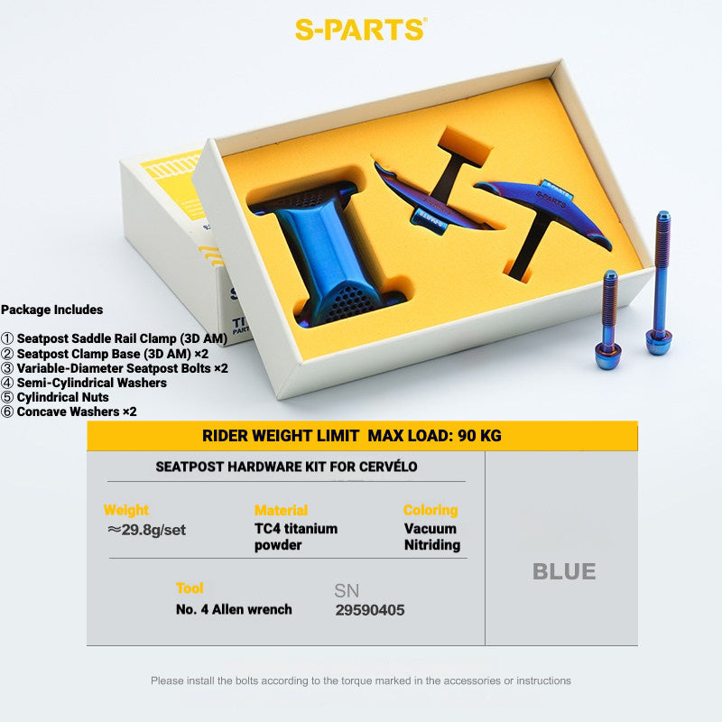 S-PARTS 3DAM Titanium Seatpost Hardware Kit for Cervélo S5 — 3D Printed — 2026 Compatible 3DAM CERVÉLO S5 Kit Blue