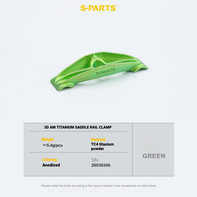 S-PARTS 3DAM Titanium Seatpost Hardware Kit for Cervélo S5 — 3D Printed — 2026 Compatible Saddle Clamp Green