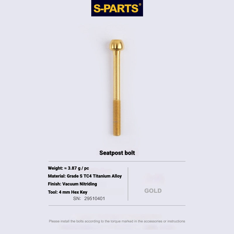 S-PARTS 3DAM Titanium Seatpost Hardware Kit for Cervélo S5 — 3D Printed — 2026 Compatible Front Seatpost Bolt Gold