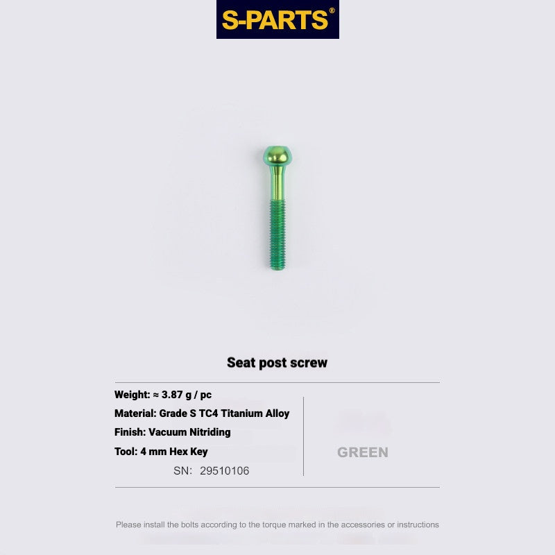 S-PARTS 3DAM Titanium Seatpost Hardware Kit for Cervélo S5 — 3D Printed — 2026 Compatible Rear Seatpost Bolt Green