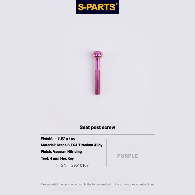 S-PARTS 3DAM Titanium Seatpost Hardware Kit for Cervélo S5 — 3D Printed — 2026 Compatible Rear Seatpost Bolt Purple