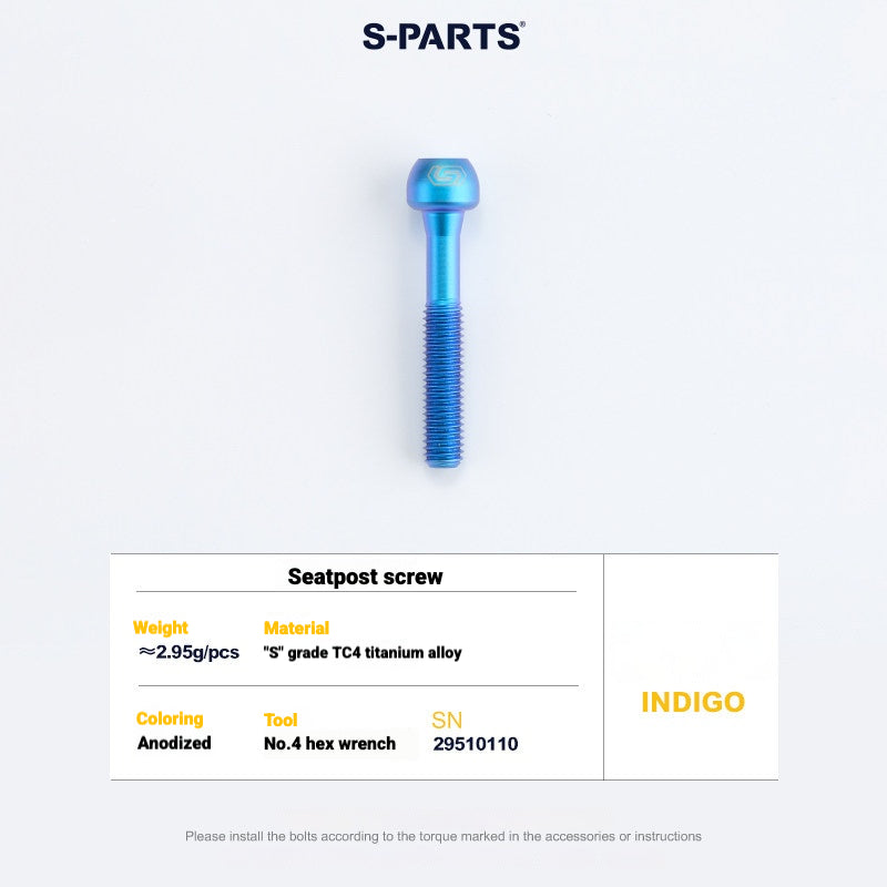 S-PARTS 3DAM Titanium Seatpost Hardware Kit for Cervélo S5 — 3D Printed — 2026 Compatible Rear Seatpost Bolt Indigo