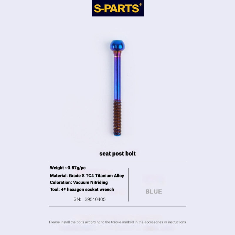 S-PARTS 3DAM Titanium Seatpost Hardware Kit for Cervélo S5 — 3D Printed — 2026 Compatible Front Seatpost Bolt Blue