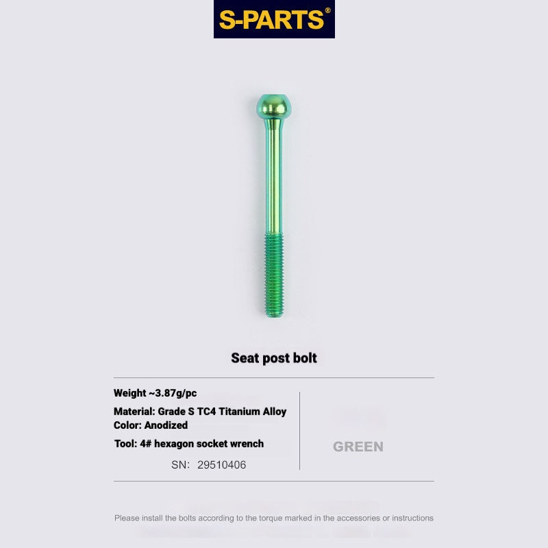 S-PARTS 3DAM Titanium Seatpost Hardware Kit for Cervélo S5 — 3D Printed — 2026 Compatible Front Seatpost Bolt Green