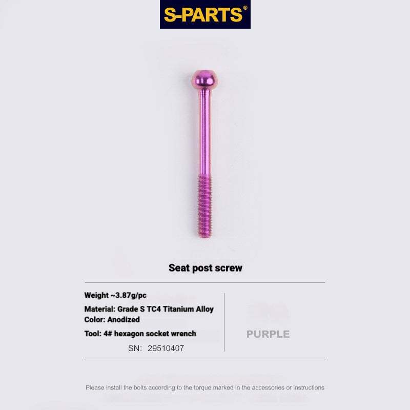 S-PARTS 3DAM Titanium Seatpost Hardware Kit for Cervélo S5 — 3D Printed — 2026 Compatible Front Seatpost Bolt Purple