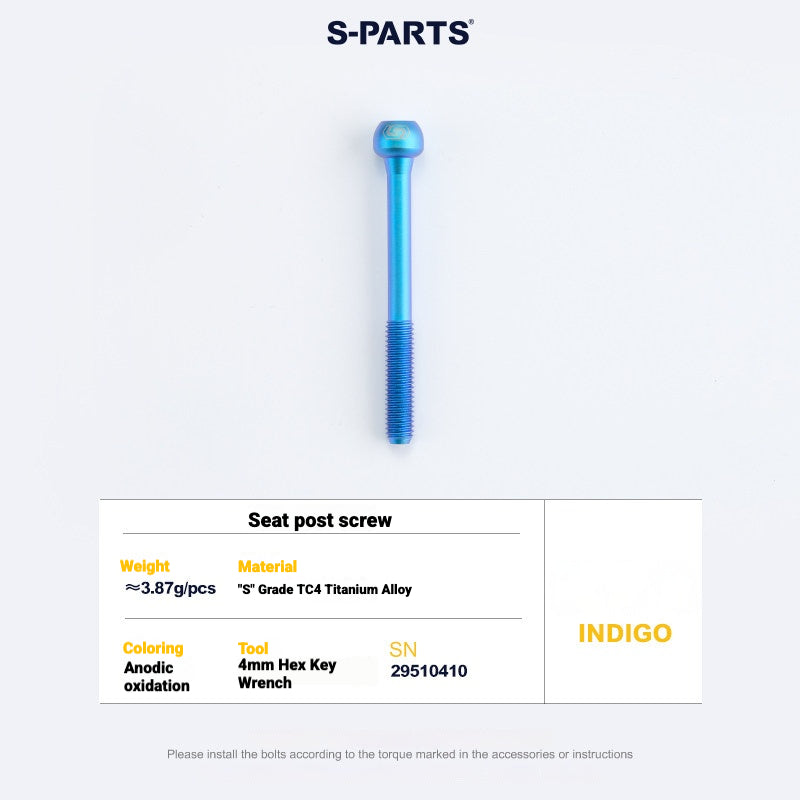 S-PARTS 3DAM Titanium Seatpost Hardware Kit for Cervélo S5 — 3D Printed — 2026 Compatible Front Seatpost Bolt Indigo