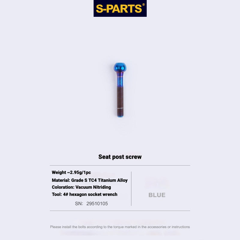 S-PARTS 3DAM Titanium Seatpost Hardware Kit for Cervélo S5 — 3D Printed — 2026 Compatible Rear Seatpost Bolt Blue