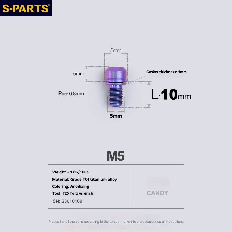 S-PARTS A2 M5 Titanium Screws L10mm Candy