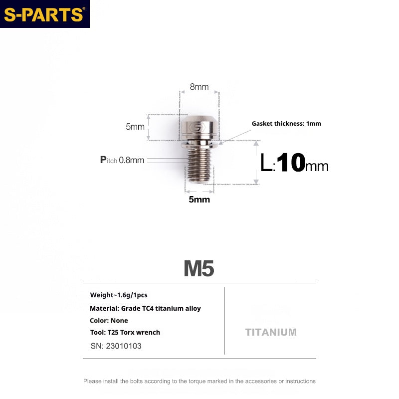 S-PARTS A2 M5 Titanium Screws — L10–40mm