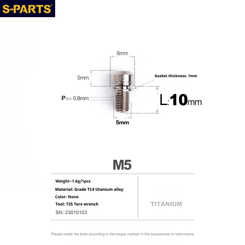 S-PARTS A2 M5 Titanium Screws L10mm