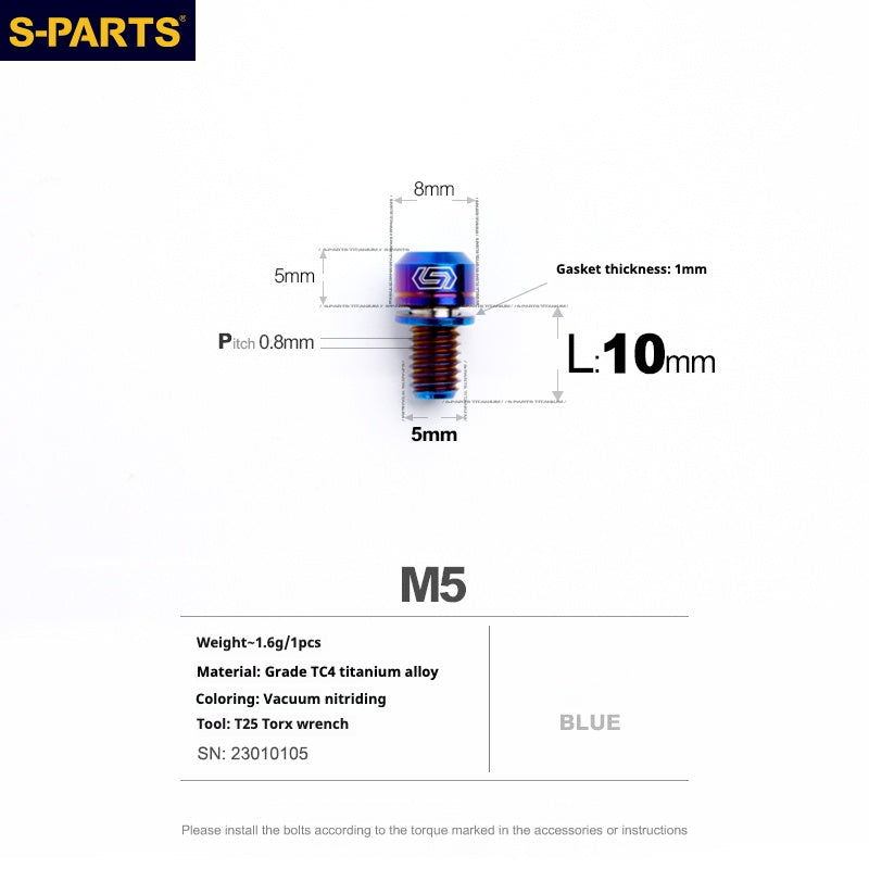 S-PARTS A2 M5 Titanium Screws — L10–40mm Blue