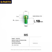S-PARTS A2 M5 Titanium Screws — L10–40mm Green