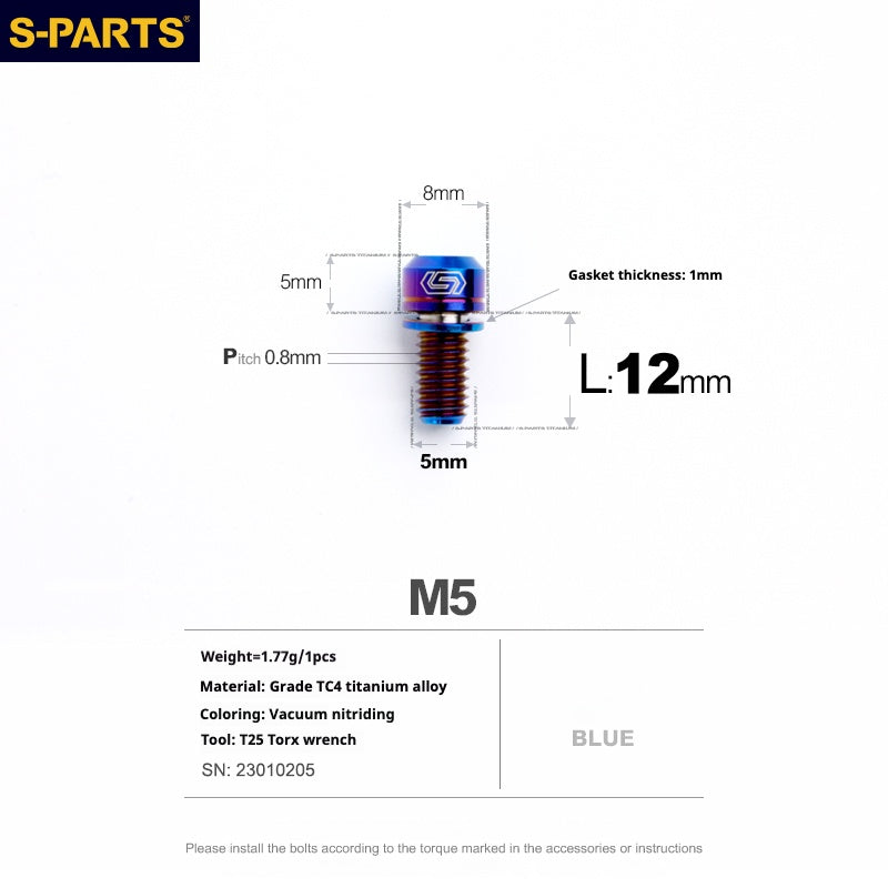 S-PARTS A2 M5 Titanium Screws — L10–40mm Blue