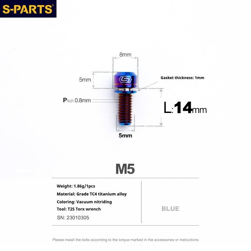 S-PARTS A2 M5 Titanium Screws — L10–40mm Blue