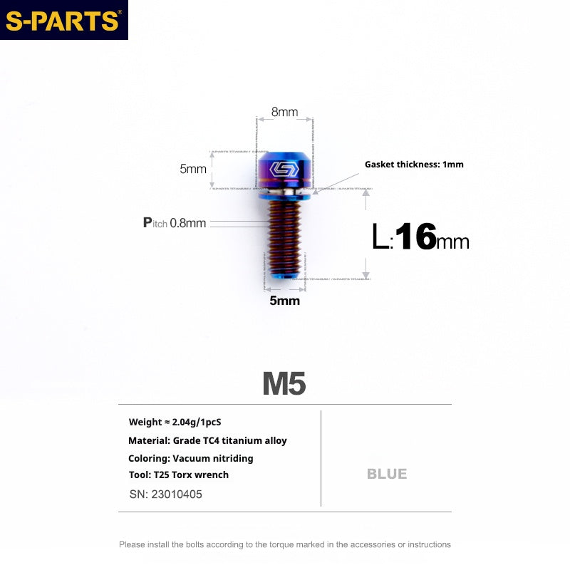 S-PARTS A2 M5 Titanium Screws — L10–40mm Blue