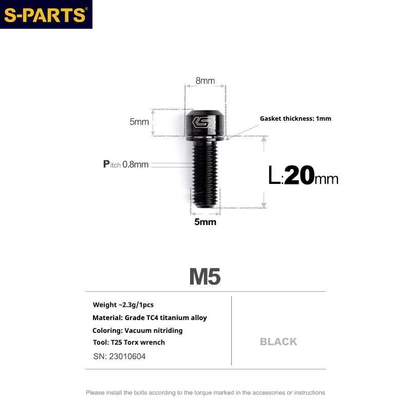S-PARTS A2 M5 Titanium Screws L20mm Black