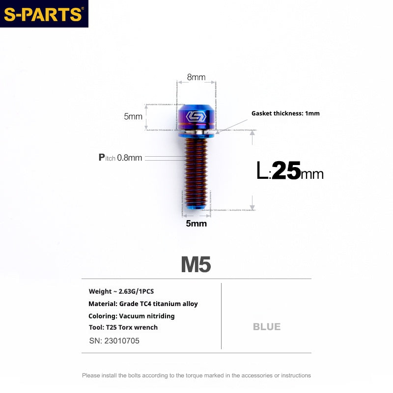 S-PARTS A2 M5 Titanium Screws — L10–40mm Blue
