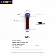 S-PARTS A2 M5 Titanium Screws — L10–40mm Blue
