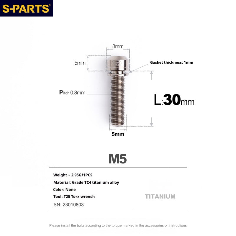 S-PARTS A2 M5 Titanium Screws — L10–40mm