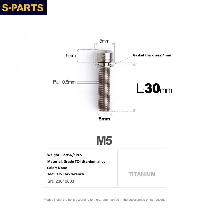 S-PARTS A2 M5 Titanium Screws L30mm