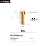 S-PARTS A2 M5 Titanium Screws — L10–40mm Gold