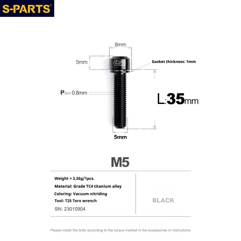 S-PARTS A2 M5 Titanium Screws L35mm Black
