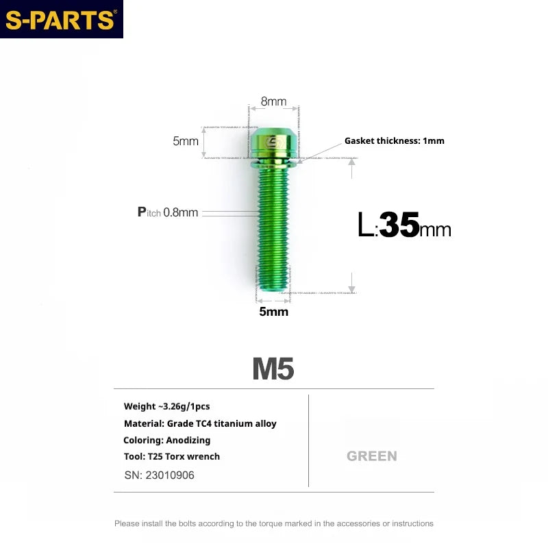 S-PARTS A2 M5 Titanium Screws L35mm Green