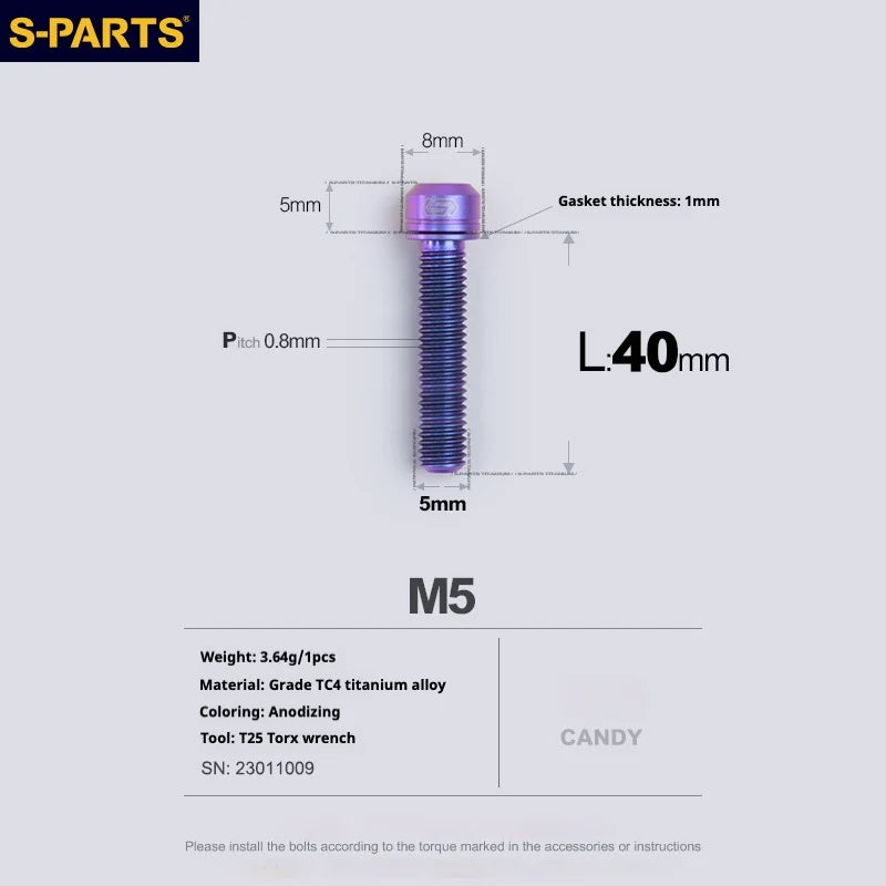 S-PARTS A2 M5 Titanium Screws L40mm Candy