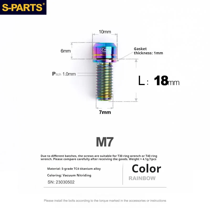 S-PARTS A2 M7 Titanium Screws L18mm L20mm Rainbow