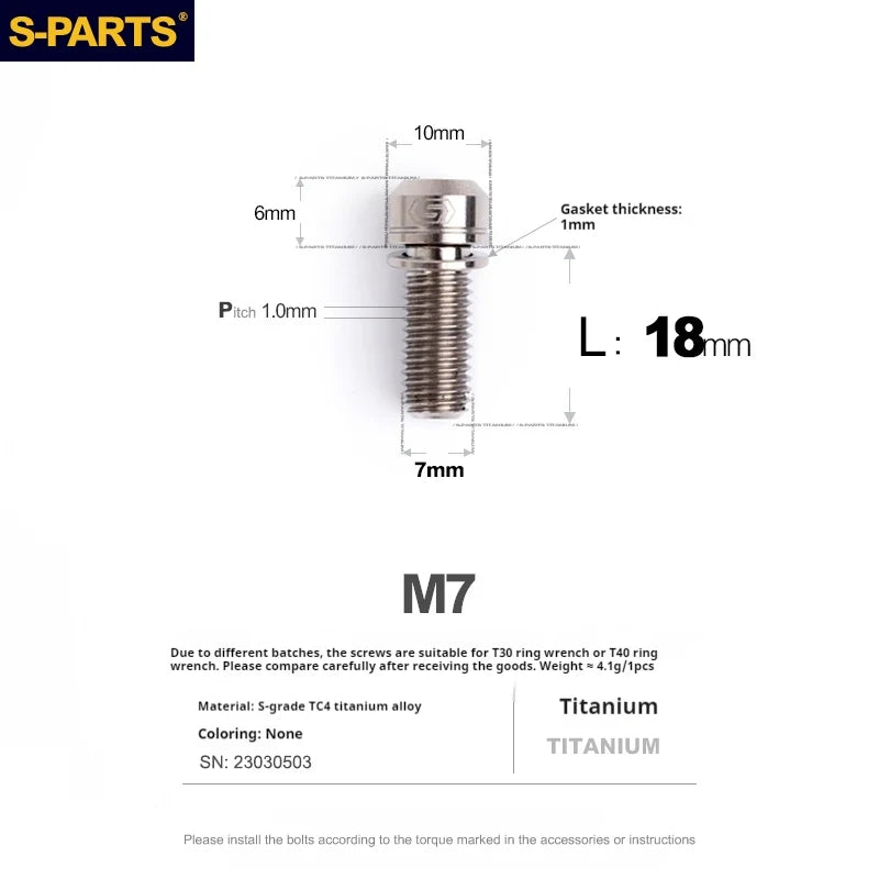 S-PARTS A2 M7 Titanium Screws L18mm L20mm