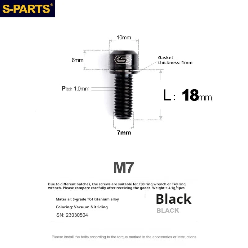 S-PARTS A2 M7 Titanium Screws L18mm L20mm Black