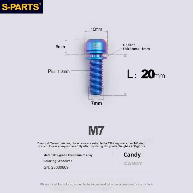 S-PARTS A2 M7 Titanium Screws L18mm L20mm Candy