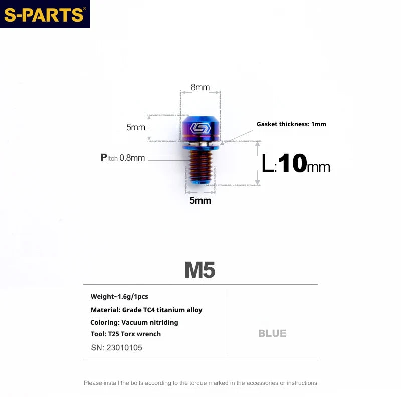 S-PARTS A2 Series M5 L10-40mm Titanium Screws