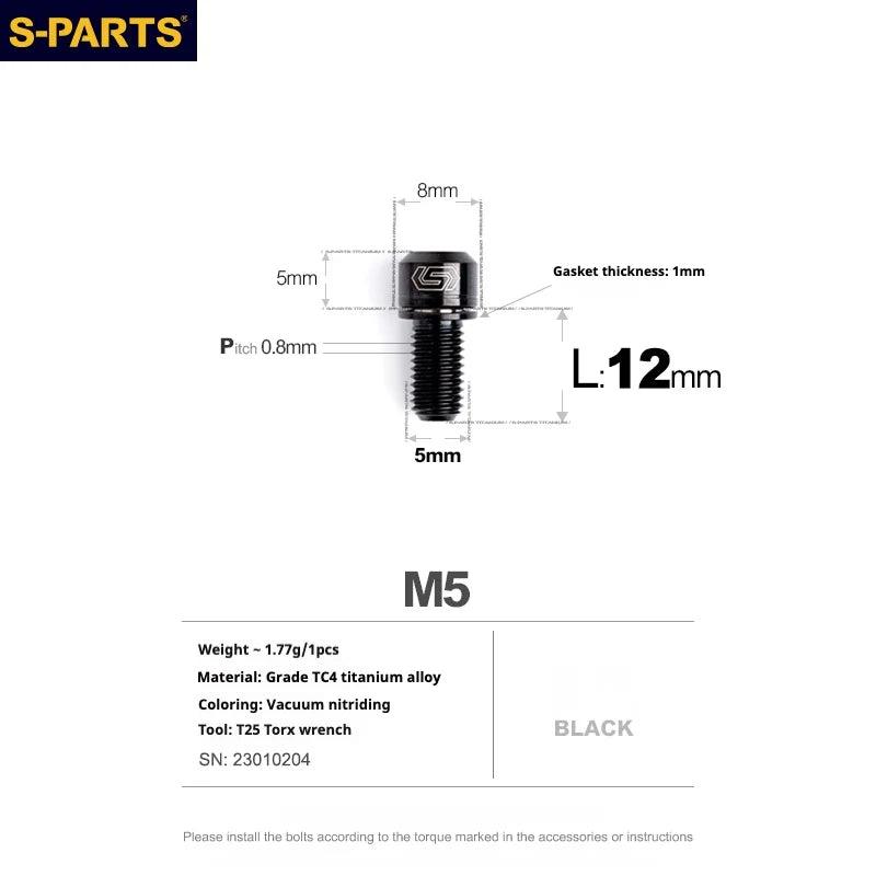 S-PARTS A2 Series M5 L10-40mm Titanium Screws
