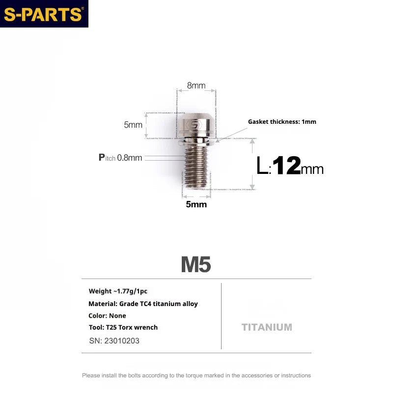 S-PARTS A2 Series M5 L10-40mm Titanium Screws