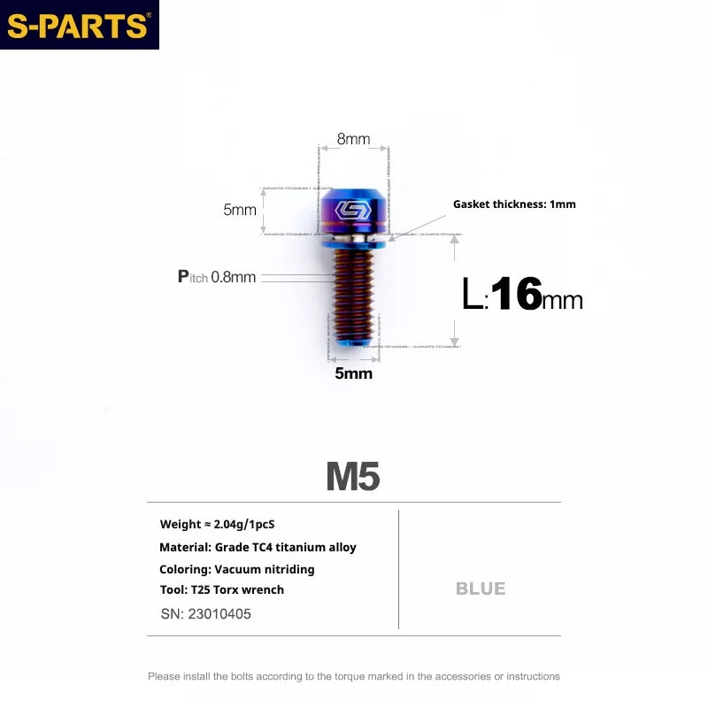S-PARTS A2 Series M5 L10-40mm Titanium Screws